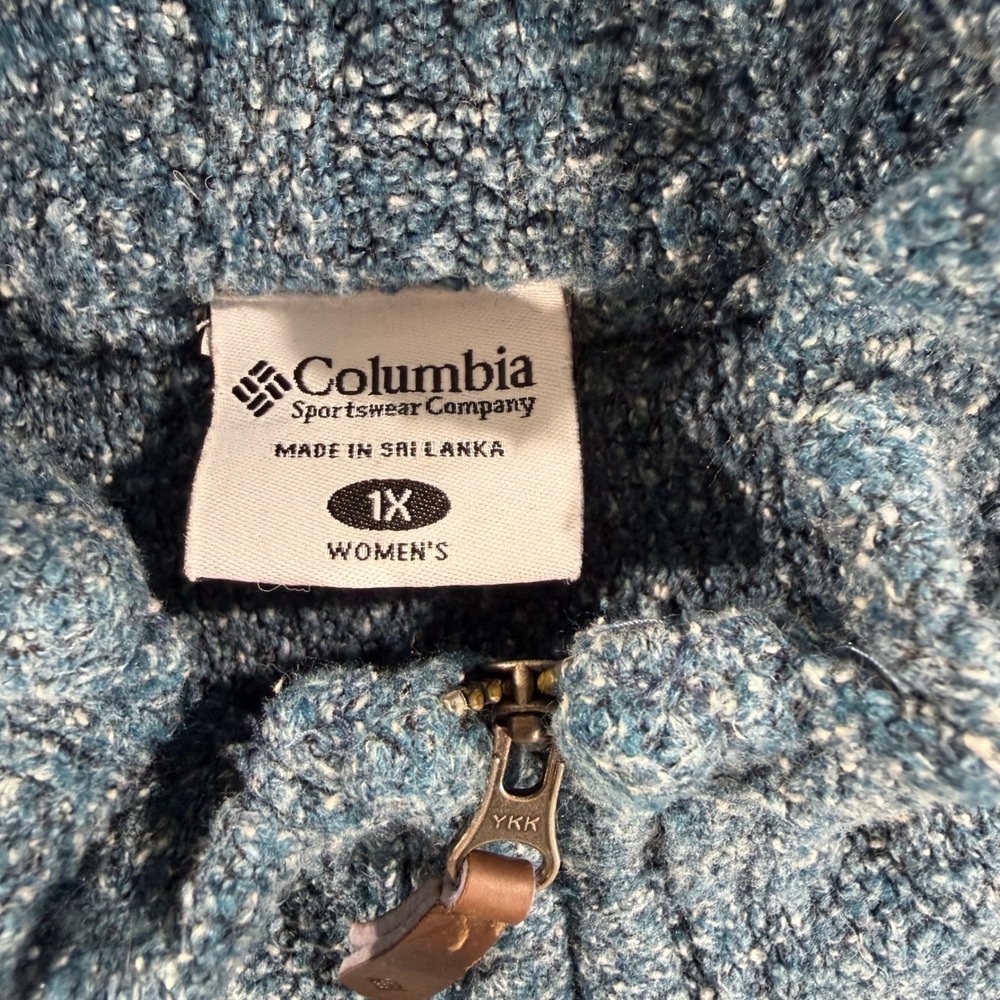 Columbia Womens Plus 1X Blue Marl Full Zip Mock Neck Knit Sweater Jacket - Picture 2 of 5